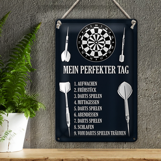 Blechschild Spruch 20x30cm mein perfekter Tag Darts Spiele