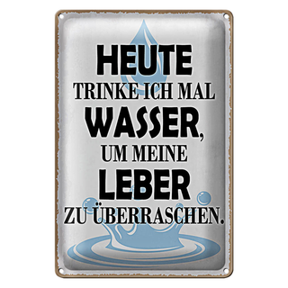 Blechschild Spruch 20x30cm heute trinke ich Wasser Leber