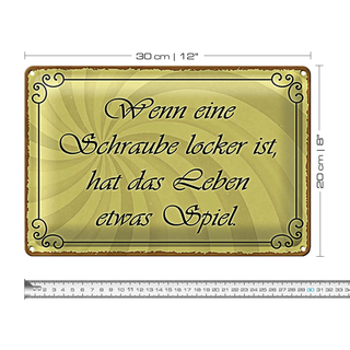 Blechschild Spruch 30x20cm Schraube locker Leben Spiel