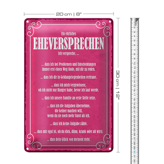 Blechschild Spruch 20x30cm ein ehrliches Eheversprechen rosa Schild
