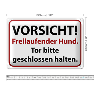 Blechschild Hinweis 30x20cm Vorsicht Freilaufender Hund