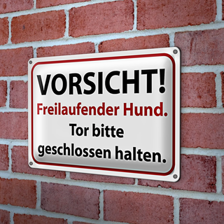 Blechschild Hinweis 30x20cm Vorsicht Freilaufender Hund