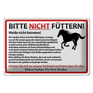 Blechschild Hinweis 30x20cm Bitte nicht füttern Pferde