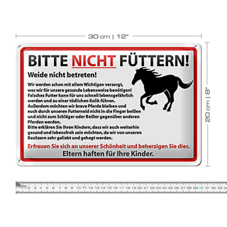 Blechschild Hinweis 30x20cm Bitte nicht füttern Pferde