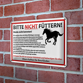Blechschild Hinweis 30x20cm Bitte nicht füttern Pferde
