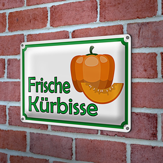 Blechschild Hinweis 30x20cm frische Kürbisse Hofladen