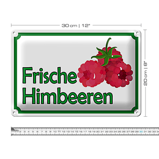 Blechschild Hinweis 30x20cm frische Himbeeren Hofladen