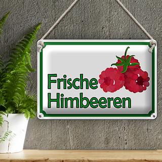 Blechschild Hinweis 30x20cm frische Himbeeren Hofladen