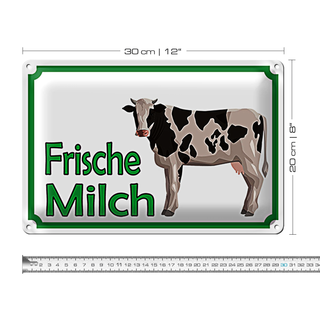 Blechschild Hinweis 30x20cm frische Milch Verkauf Kuh