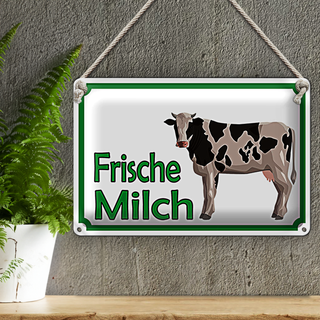 Blechschild Hinweis 30x20cm frische Milch Verkauf Kuh