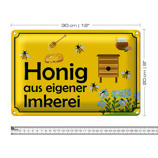 Blechschild Hinweis 30x20cm Honig aus eigener Imkerei Werbeschild