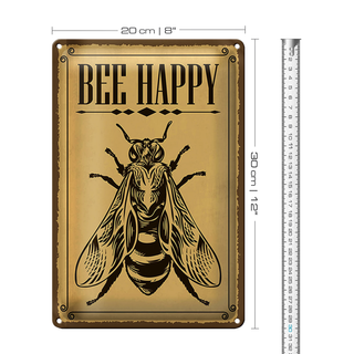 Blechschild Hinweis 20x30cm Bee happy Biene Honig Imkerei