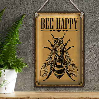 Blechschild Hinweis 20x30cm Bee happy Biene Honig Imkerei