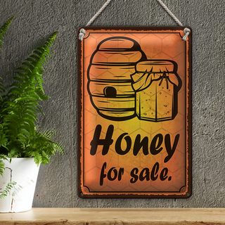 Blechschild Hinweis 20x30cm Honey for sale Honig Verkauf