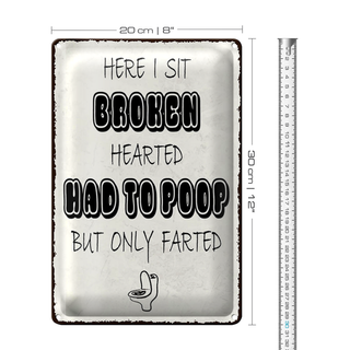 Blechschild Spruch 20x30cm here i sit broken hearted came