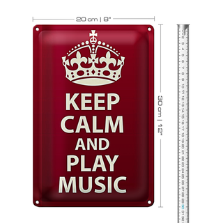 Blechschild Spruch 20x30cm Keep Calm and play Music Krone
