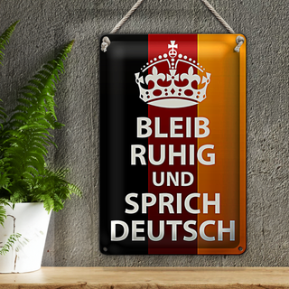Blechschild Spruch 20x30cm bleib ruhig und sprich Deutsch