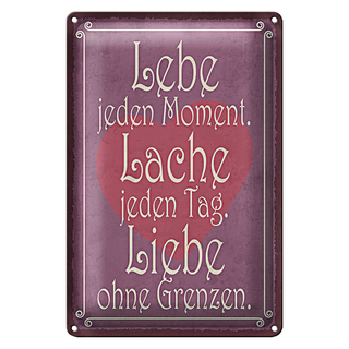 Blechschild Spruch 20x30cm Lebe jeden Moment Lache Liebe