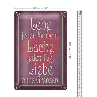 Blechschild Spruch 20x30cm Lebe jeden Moment Lache Liebe