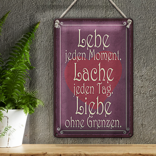 Blechschild Spruch 20x30cm Lebe jeden Moment Lache Liebe
