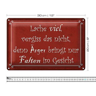 Blechschild Spruch 30x20cm lache viel Ärger bringt Falten