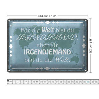 Blechschild Spruch 30x20cm für Welt bist du irgendjemand