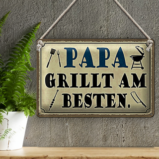 Blechschild Spruch 30x20cm Papa grillt am besten