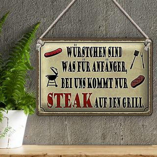 Blechschild Spruch 30x20cm bei uns kommt Steak auf Grill