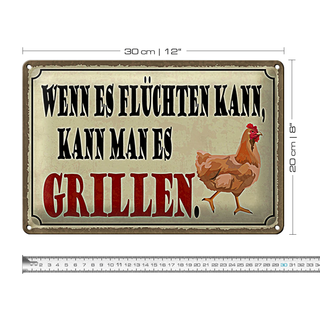 Blechschild Spruch 30x20cm wenn es flüchten kann kann Grill
