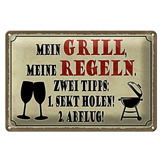 Blechschild Spruch 30x20cm mein Grill meine Regeln 2 Tipps