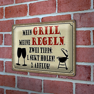 Blechschild Spruch 30x20cm mein Grill meine Regeln 2 Tipps