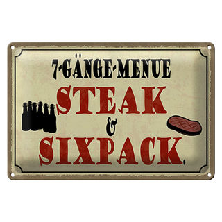 Blechschild Spruch 30x20cm 7 Gänge Menü Steak Sixpack Grill
