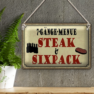 Blechschild Spruch 30x20cm 7 Gänge Menü Steak Sixpack Grill