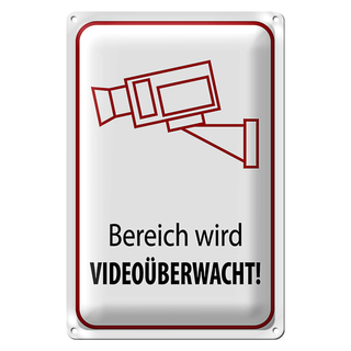 Blechschild Hinweis 20x30cm Bereich wird videoüberwacht
