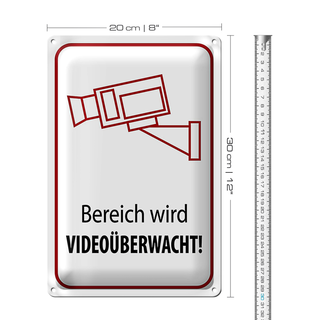 Blechschild Hinweis 20x30cm Bereich wird videoüberwacht
