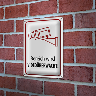 Blechschild Hinweis 20x30cm Bereich wird videoüberwacht