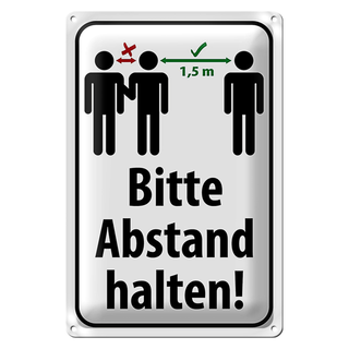 Blechschild Hinweis 20x30cm bitte Abstand halten 1.5 m