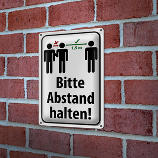 Blechschild Hinweis 20x30cm bitte Abstand halten 1.5 m