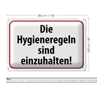 Blechschild Hinweis 30x20cm Hygieneregeln sind einzuhalten