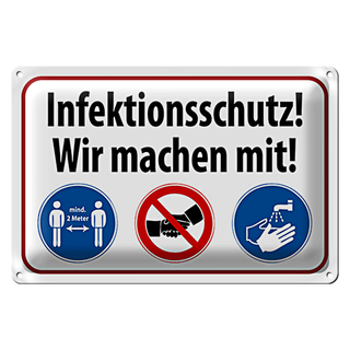 Blechschild Hinweis 30x20cm Infektionsschutz wir machen mit