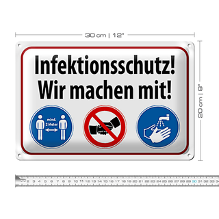 Blechschild Hinweis 30x20cm Infektionsschutz wir machen mit