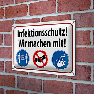 Blechschild Hinweis 30x20cm Infektionsschutz wir machen mit