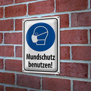 Blechschild Hinweis 20x30cm Mundschutz benutzen Maske