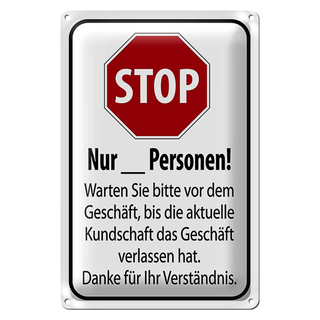Blechschild Hinweis 20x30cm Stop warten Sie vom Geschäft