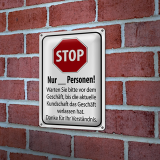 Blechschild Hinweis 20x30cm Stop warten Sie vom Geschäft