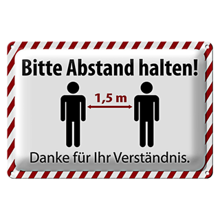 Blechschild Hinweis 30x20cm bitte Abstand halten 1.5 m