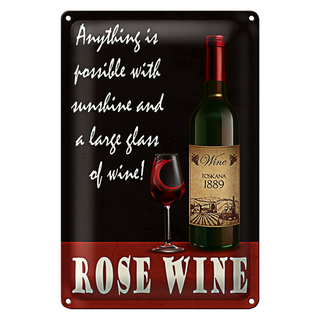 Blechschild Spruch 20x30cm Rose Wein anything is possible