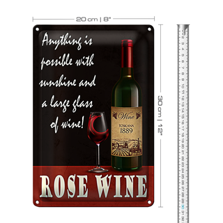 Blechschild Spruch 20x30cm Rose Wein anything is possible