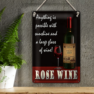 Blechschild Spruch 20x30cm Rose Wein anything is possible