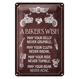 Blechschild Spruch 20x30cm biker`s Wish never crumble break